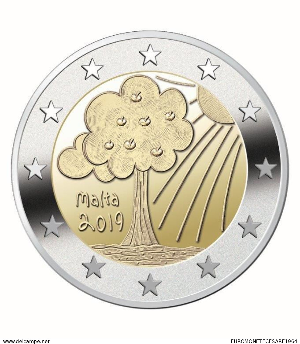 MALTA 2 EURO 2019 COMMEMORATIVO NATURA E AMBIENTE   F.D.C. B.U.  FROM ROLLS - Malta