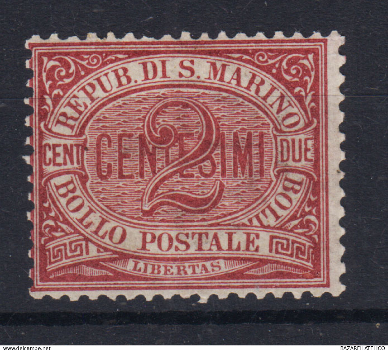 SAN MARINO 1894-99 CIFRA 2 CENTESIMI N.26 G.O MH* - Unused Stamps