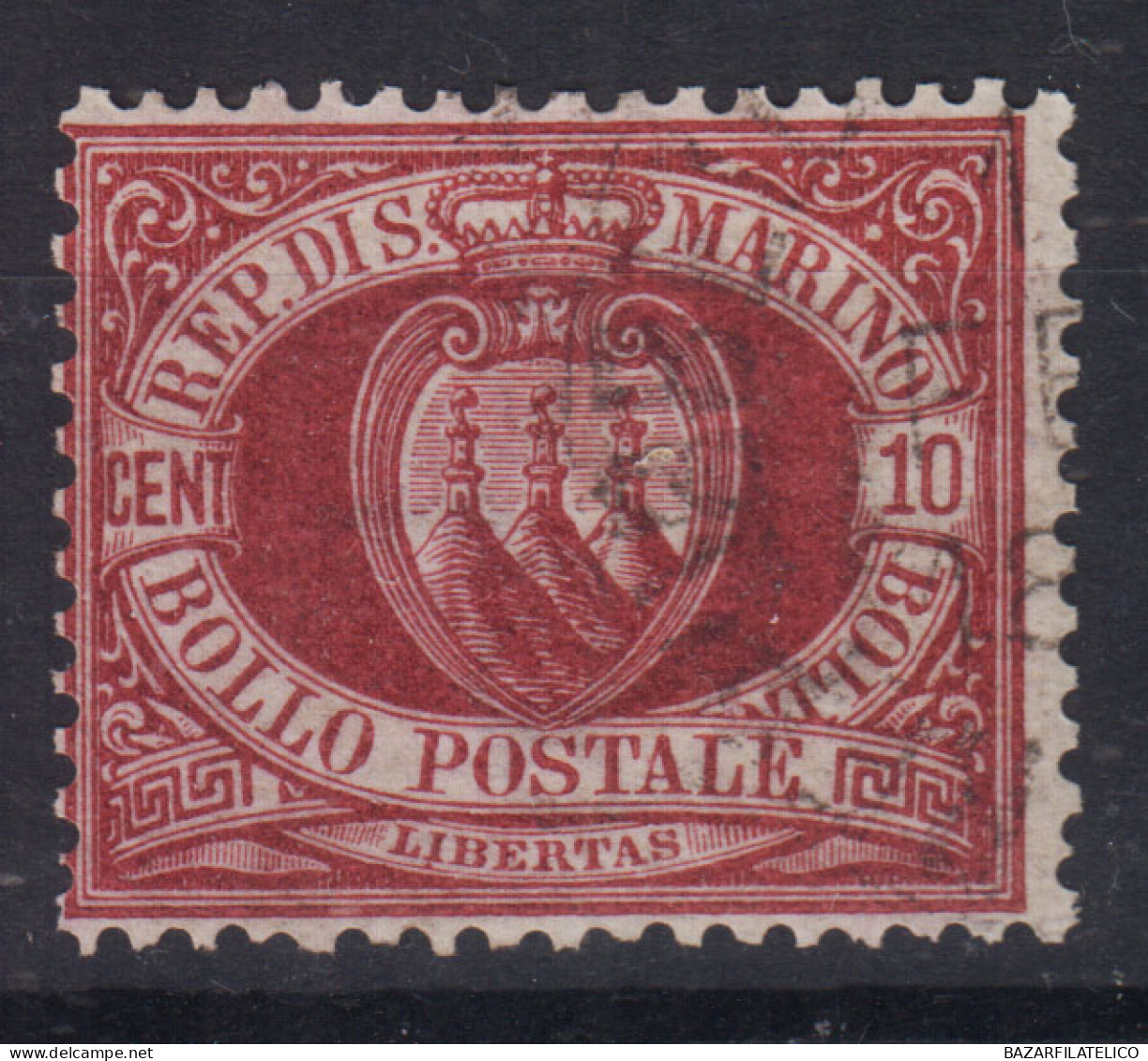 SAN MARINO 1894-99 STEMMA 10 CENTESIMI N.28 US. - Oblitérés