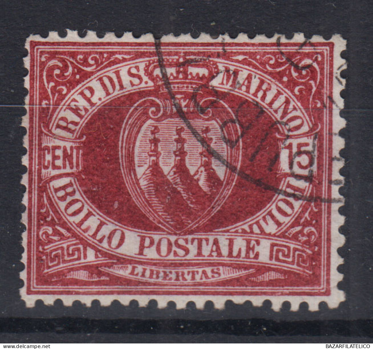 SAN MARINO 1892-94 STEMMA 15 CENTESIMI N.15 US. BEN CENTRATO - Gebraucht