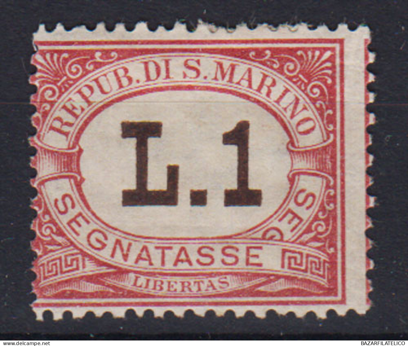 SAN MARINO 1897 - 1919 SEGNATASSE 1 LIRA N.6 G.O MLH* - Nuovi