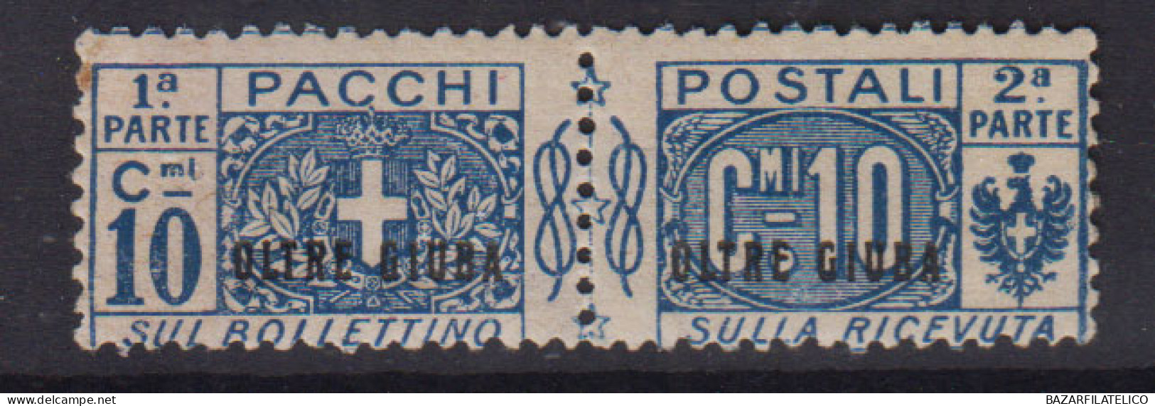 COLONIE OLTRE GIUBA 1925 PACCHI POSTALI NODO 10 CENTESIMI N.2 G.O MLH* - Oltre Giuba