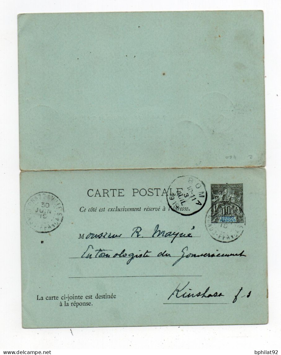 !!! CONGO, ENTIER POSTAL AVEC CARTE REPONSE CACHETS DE BRAZZAVILLE DE 1919 - Storia Postale