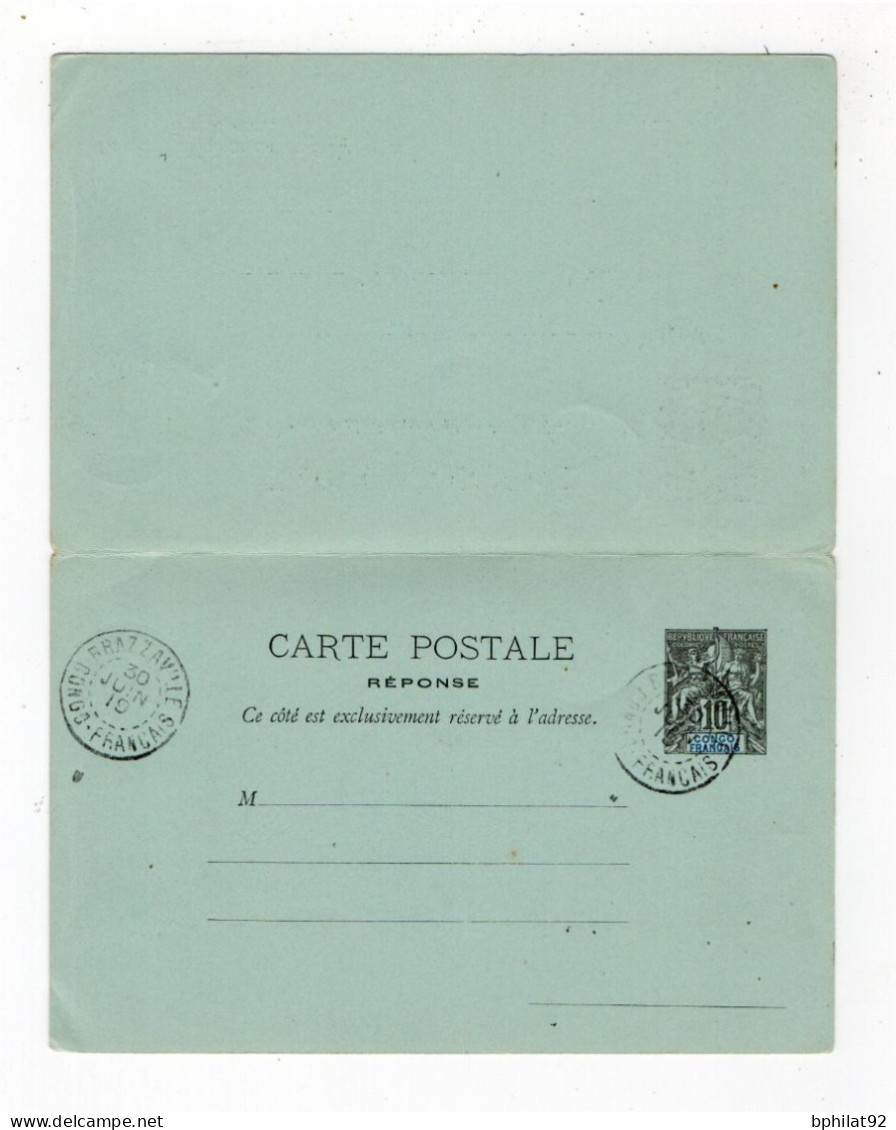 !!! CONGO, ENTIER POSTAL AVEC CARTE REPONSE CACHETS DE BRAZZAVILLE DE 1919 - Covers & Documents