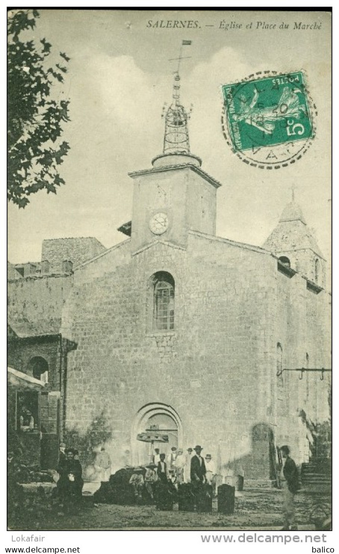 83 - Salernes - Église Et Place Du Marché - Salernes