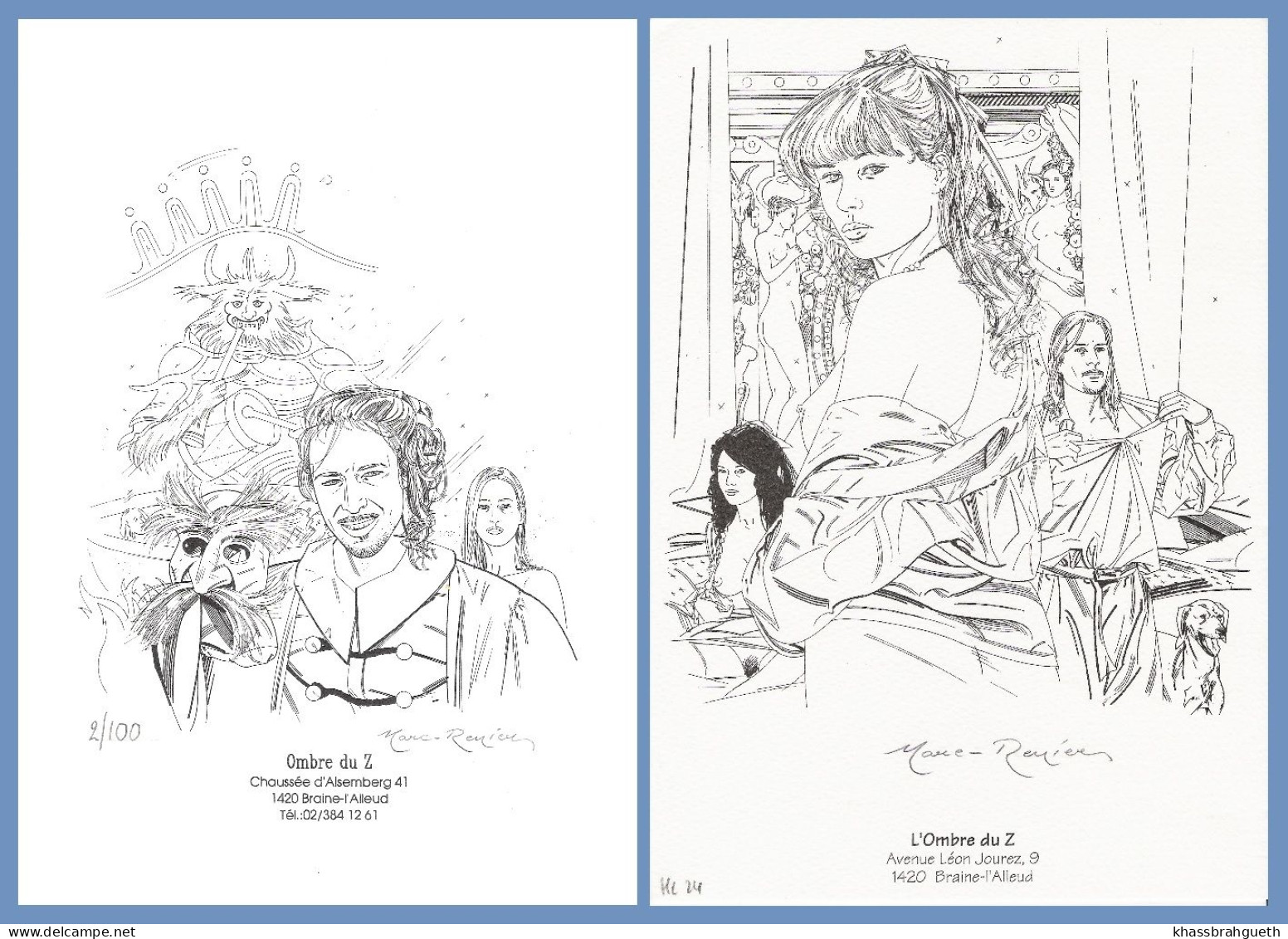 MARC-RENIER . 2 EL "MASQUE DE FER" N°2/100 & SIGNE (ODZ 1996) & HC2 (ODZ 1997) + 2 EL COULEURS SIGNES (CAP BD) - Illustrators M - O