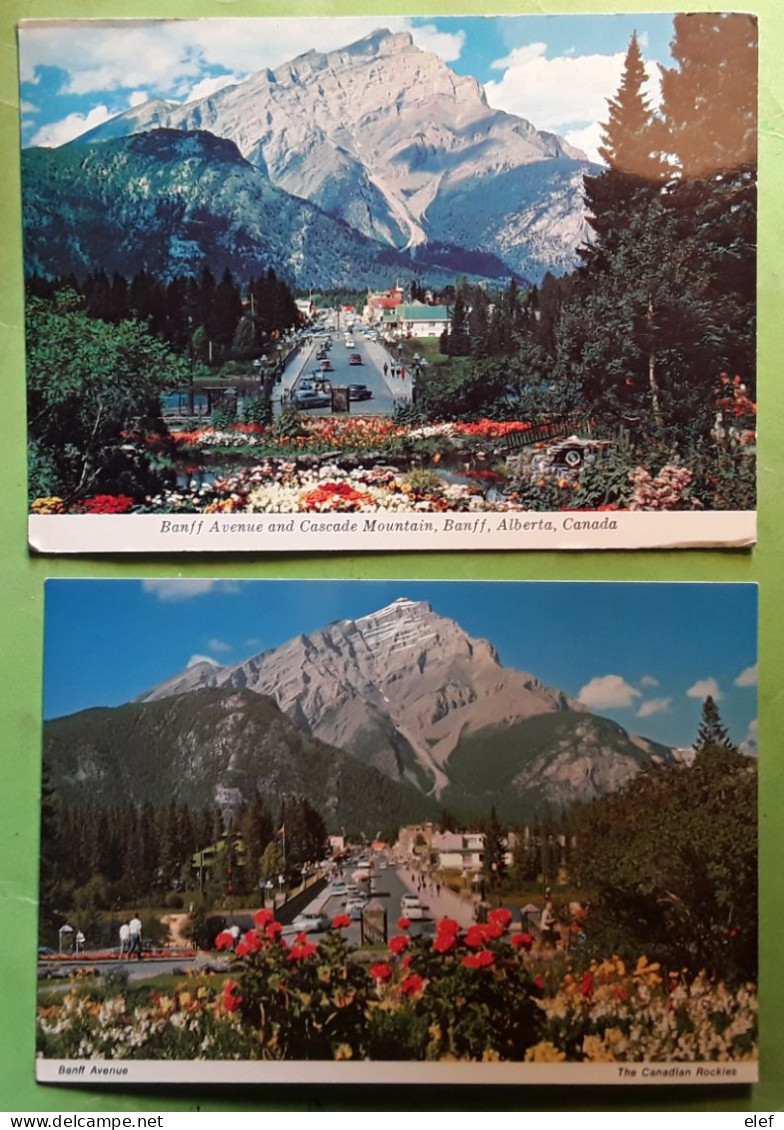BANFF Alberta Canada Avenue With Cascade Mountains , 2 Postcards , TB - Banff