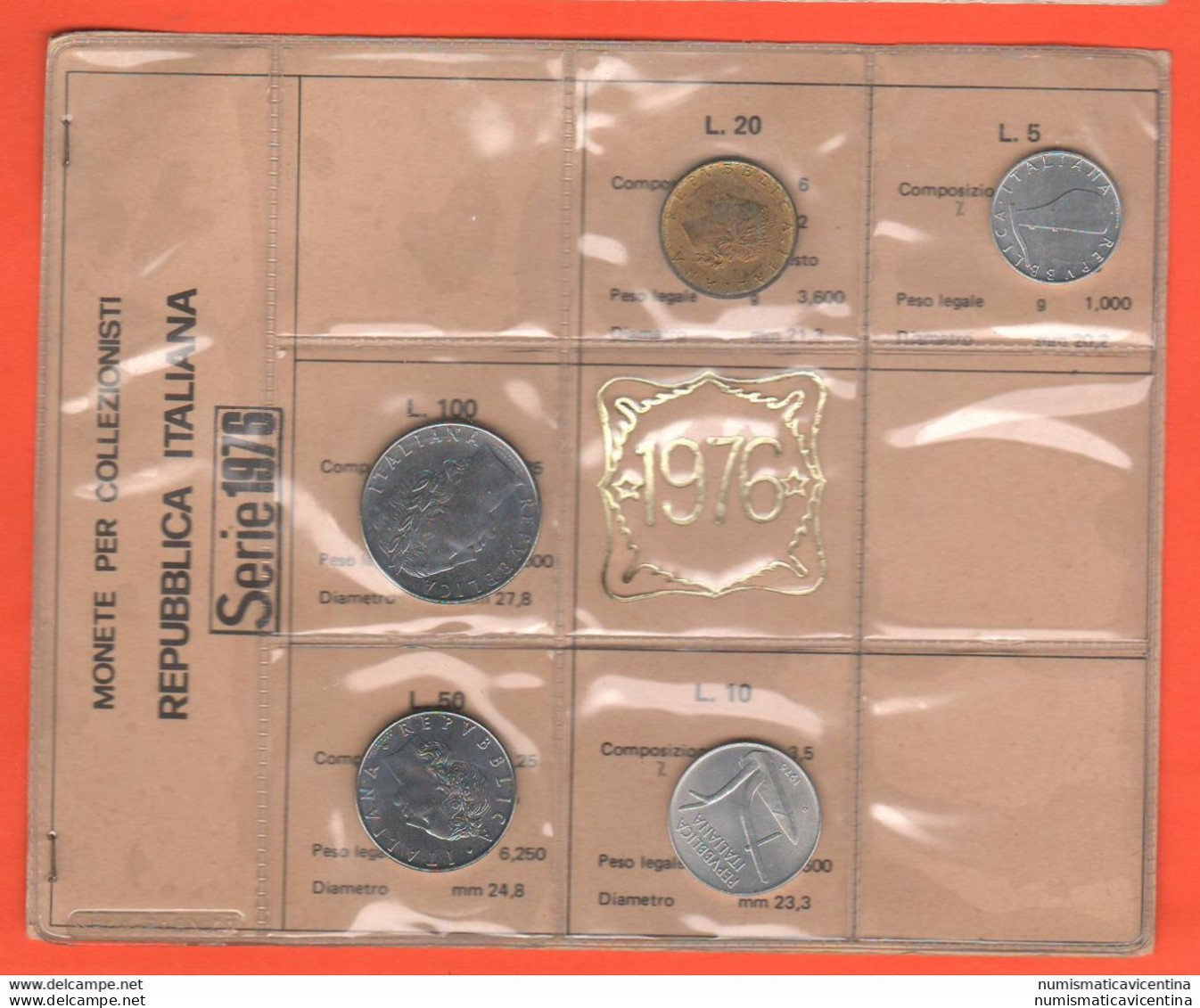 Repubblica Italia Serietta 1976   Senza Argento Monete Da 5 10 20 50 100  Lire - Sets Sin Usar &  Sets De Prueba