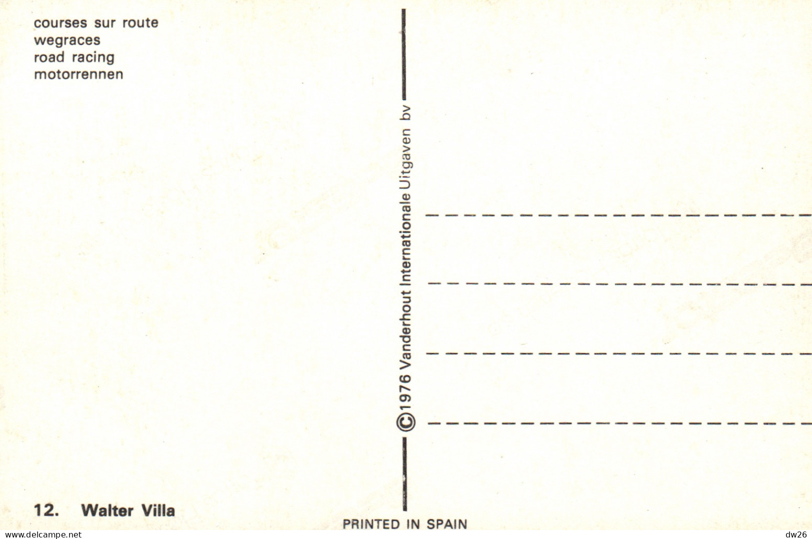 Motocyclisme, Sport Moto - Courses Sur Route, Walter Villa Sur Harley Davidson - Carte N° 12 Non Circulée - Motociclismo