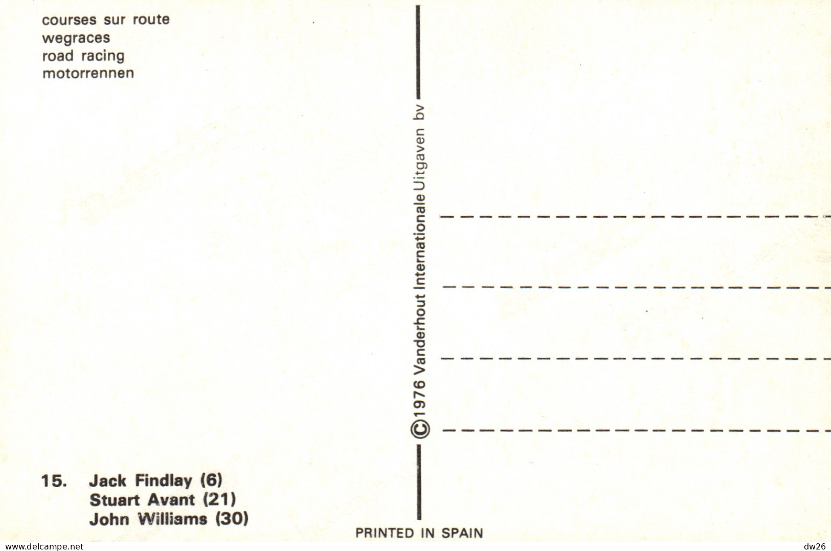 Motocyclisme, Sport Moto - Courses Sur Route, Jack Findley Sur Suzuki, Stuart Avant - Carte N° 15 - Motociclismo