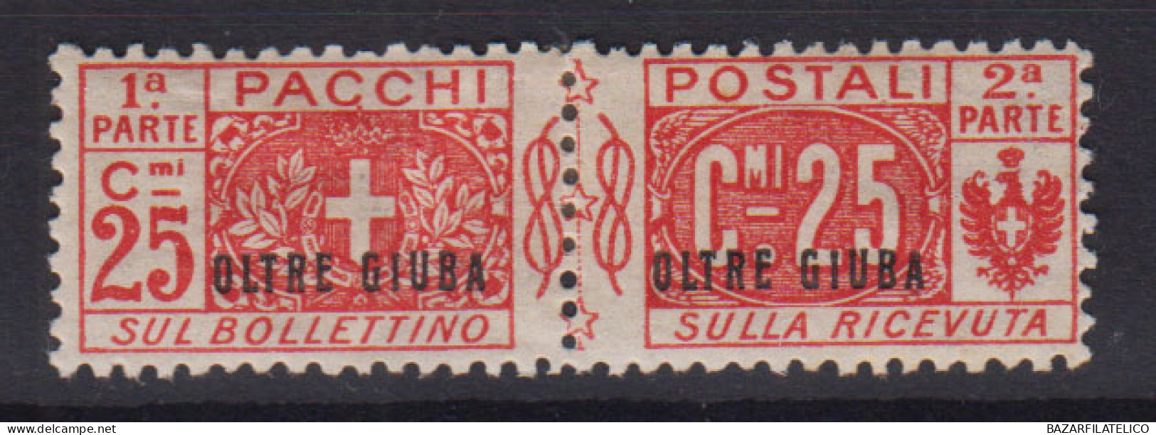 COLONIE OLTRE GIUBA 1925 PACCHI POSTALI NODO 25 CENTESIMI N.4 G.O MLH* - Oltre Giuba