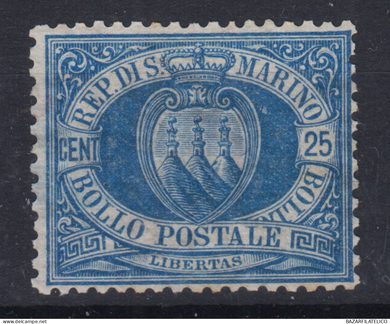 SAN MARINO 1894-99 STEMMA 25 CENTESIMI N.30 SENZA GOMMA - Usati