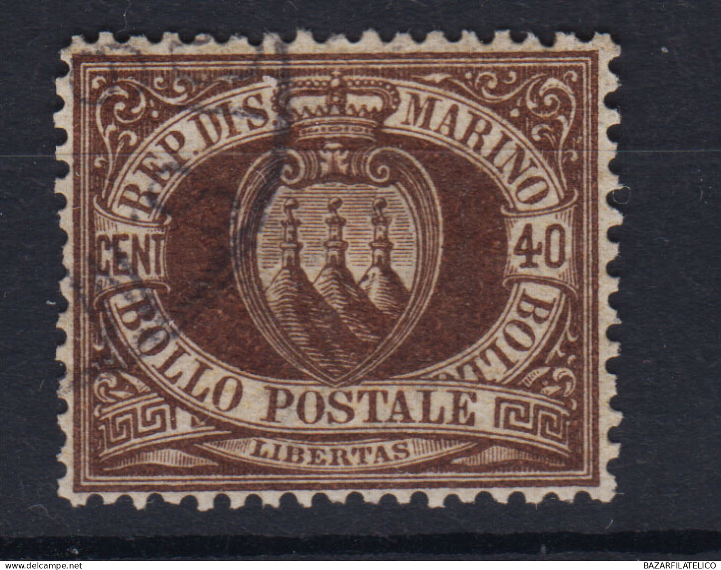 SAN MARINO 1892-94 STEMMA 40 CENTESIMI N.17 US. BEN CENTRATO - Used Stamps