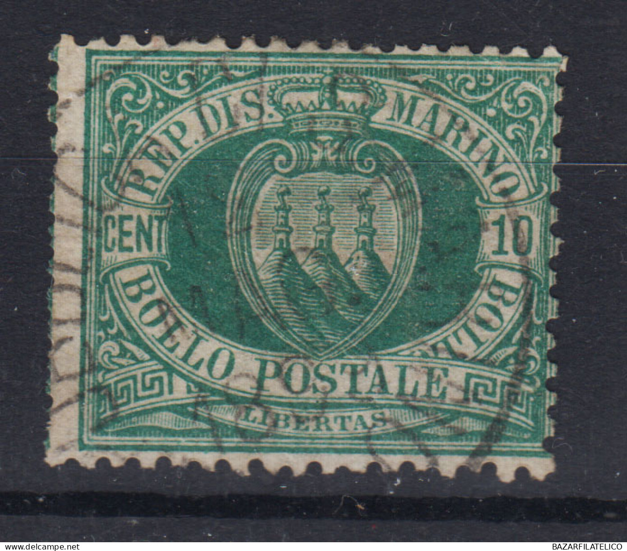 SAN MARINO 1892-94 STEMMA 10 CENTESIMI N.14 US. - Used Stamps
