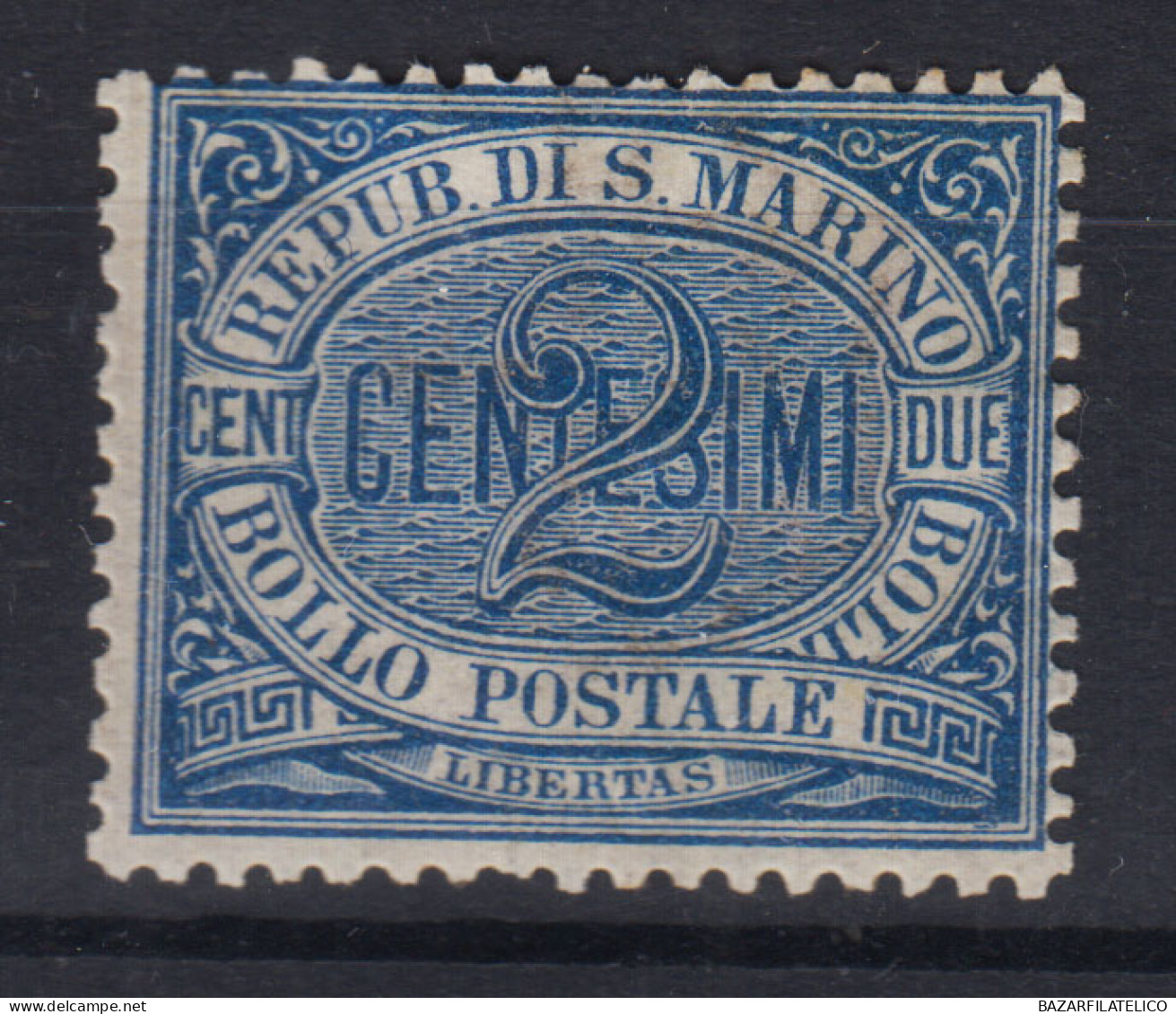 SAN MARINO 1892-94 CIFRA 2 CENTESIMI N.12 G.O MH* BEN CENTRATO - Neufs