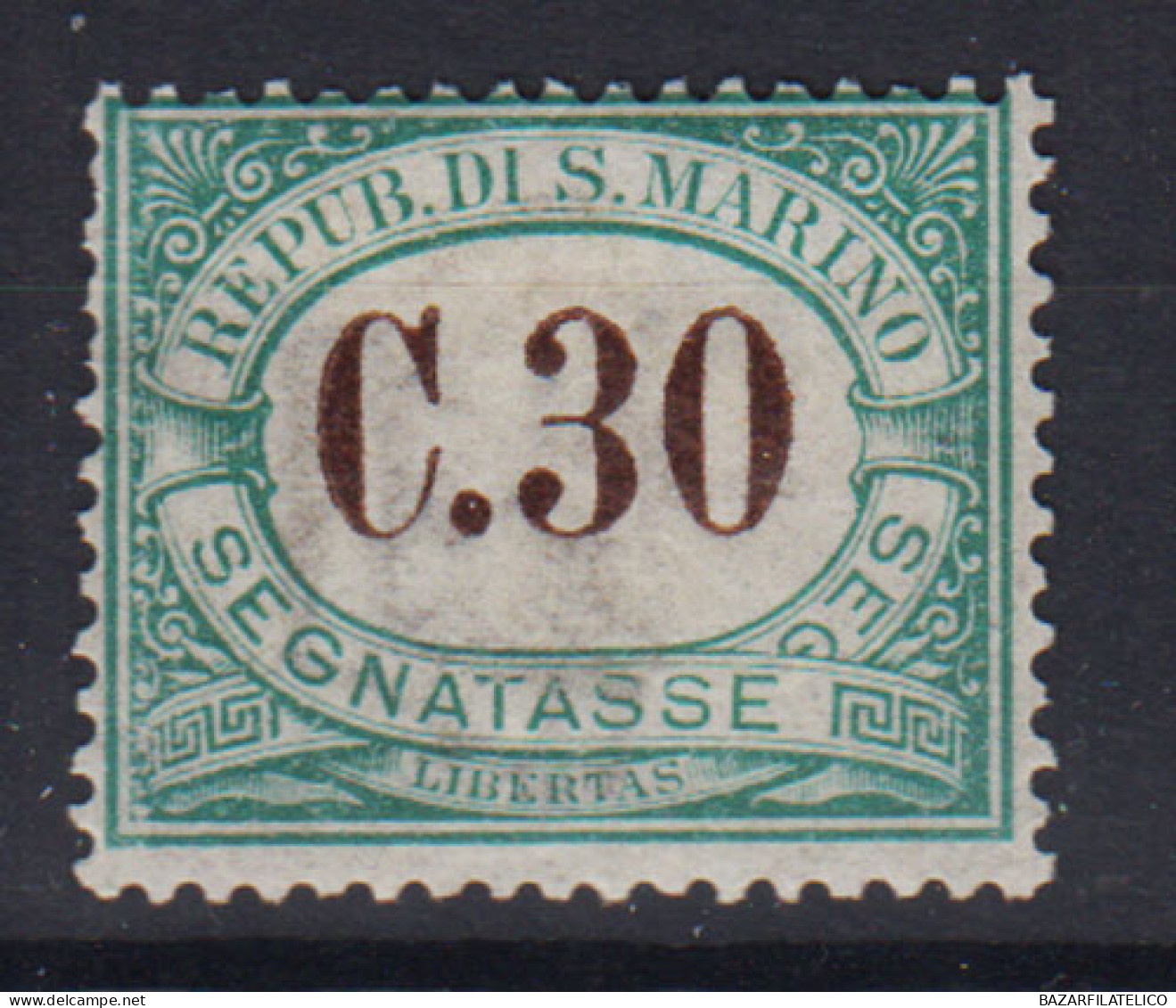 SAN MARINO 1897 - 1919 SEGNATASSE 30 CENTESIMI N.3 G.O MLH* - Unused Stamps
