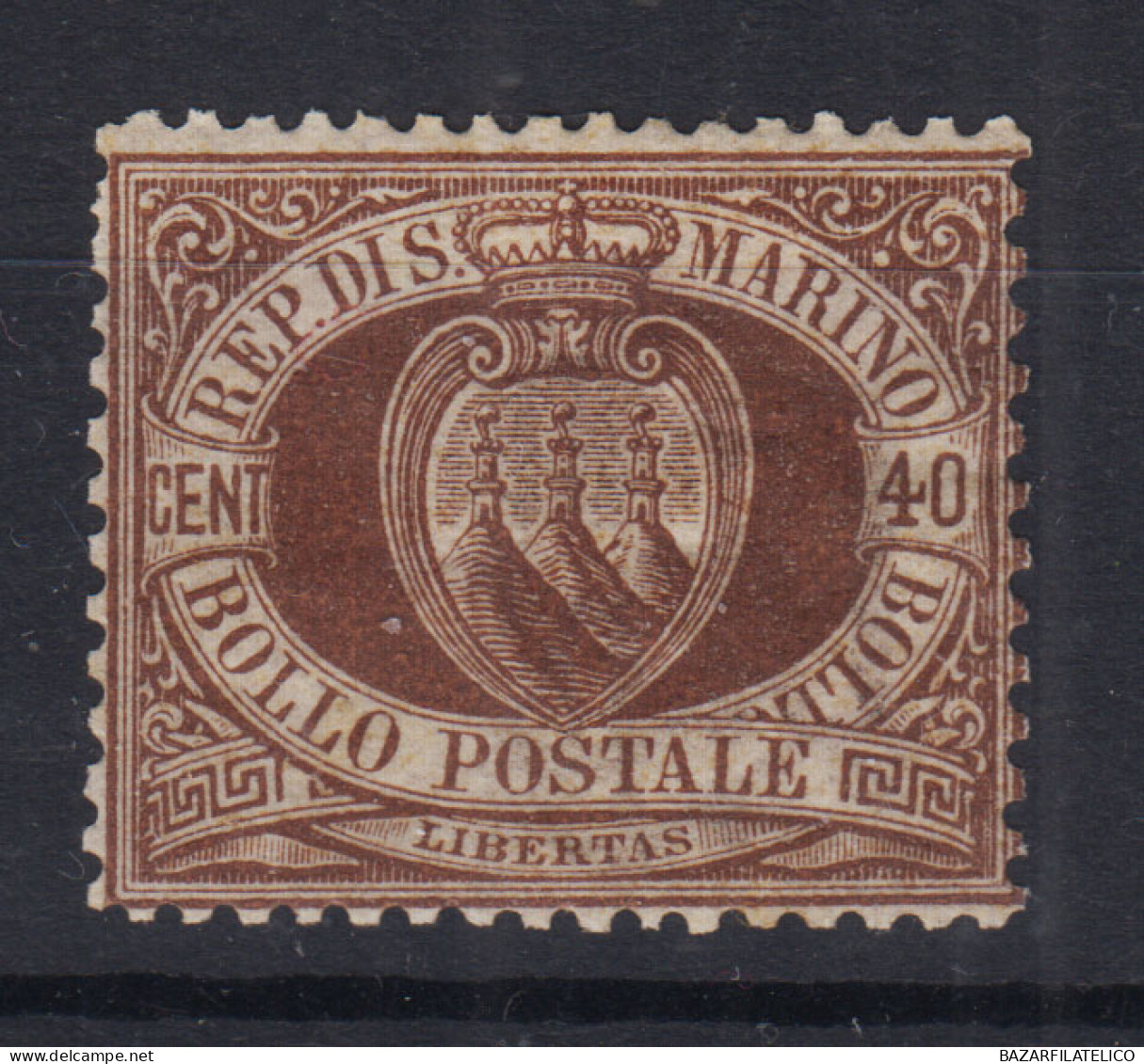 SAN MARINO 1892-94 STEMMA 40 CENTESIMI N.15 G.O MH* - Nuevos