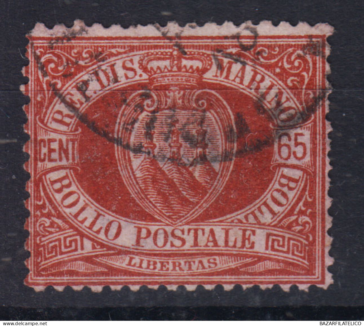 SAN MARINO 1892-94 STEMMA 65 CENTESIMI N.19 US. - Used Stamps