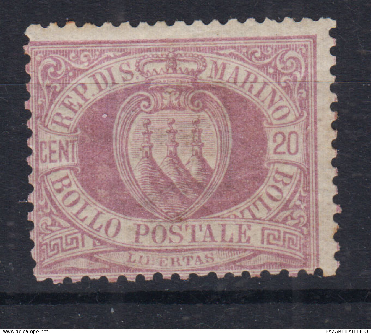 SAN MARINO 1894-99 STEMMA 20 CENTESIMI N.29 G.O MLH* - Ungebraucht