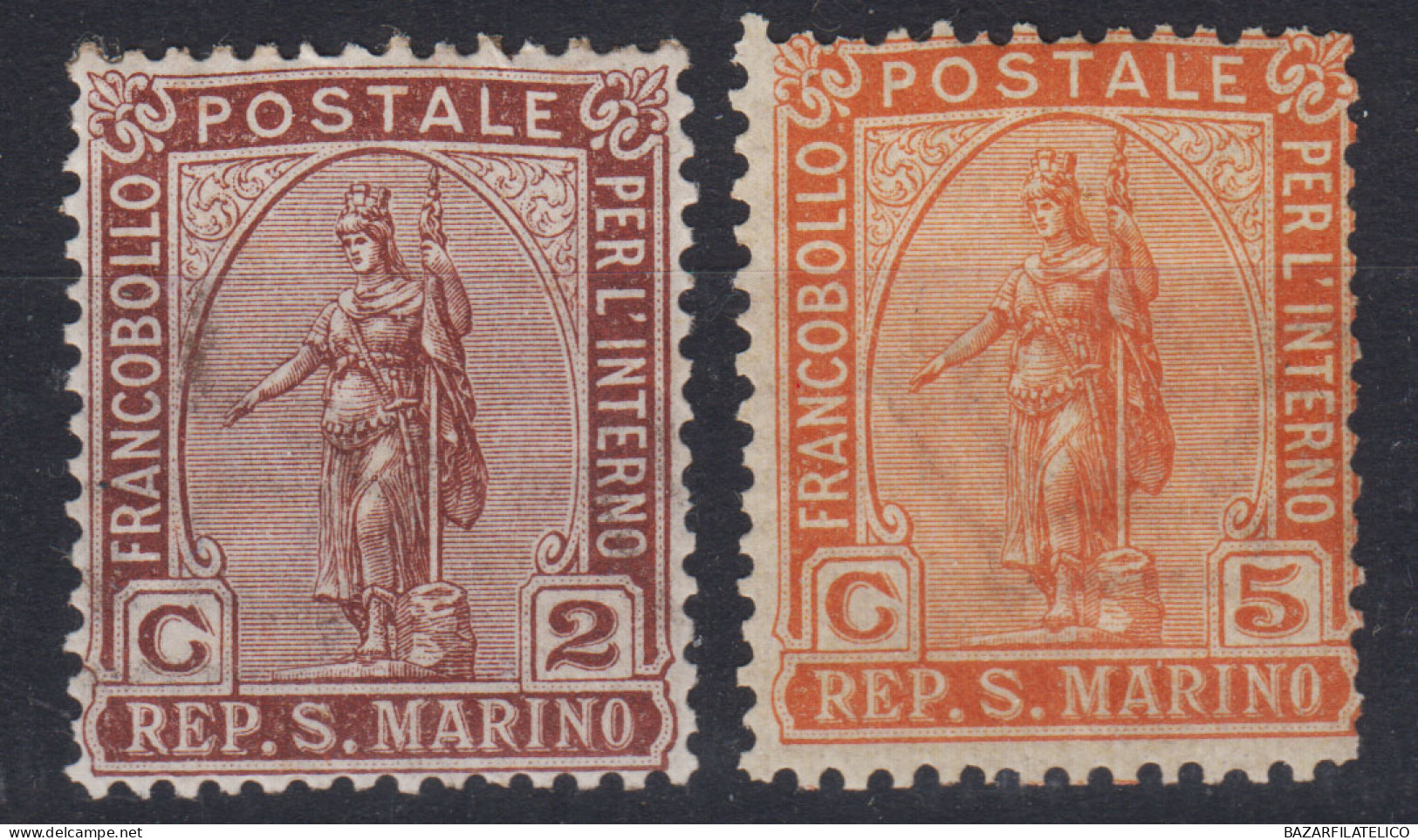 SAN MARINO 1899 STATUA DELLA LIBERTA' 2 V. G.O MH* - Unused Stamps