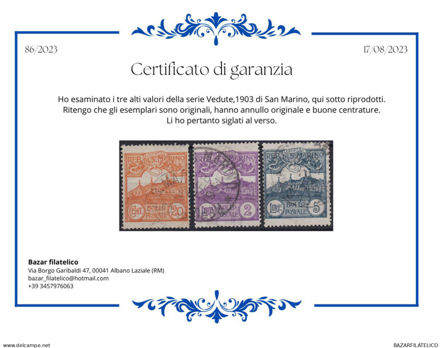 SAN MARINO 1903 VEDUTE SERIE COMPLETA USATA 12 V. USATI CERT. - Used Stamps