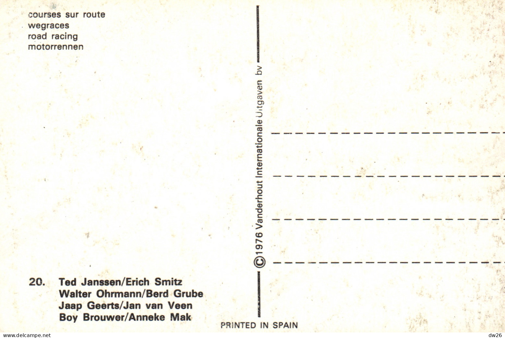 Motocyclisme, Sport Moto - Courses Sur Route, Side-car: Ted Janssen, Erich Smitz - Carte N° 20 - Motorcycle Sport