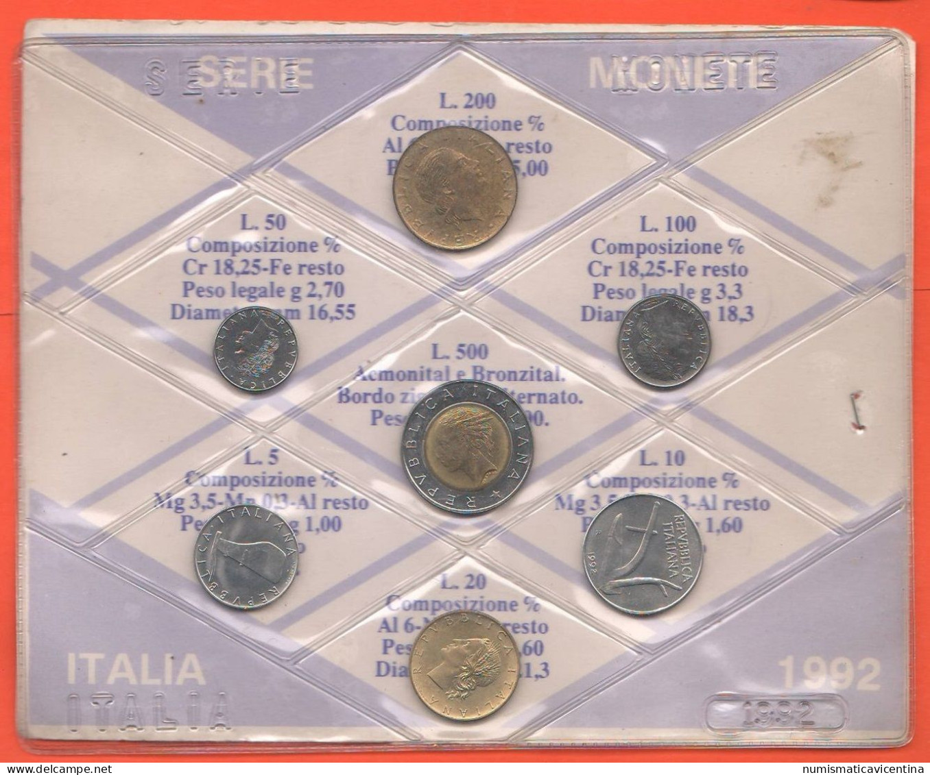 Repubblica Italia Serie 1992 No Argento  Monete Da 5 10 20 50 100 200 500 Lire - Set Fior Di Conio