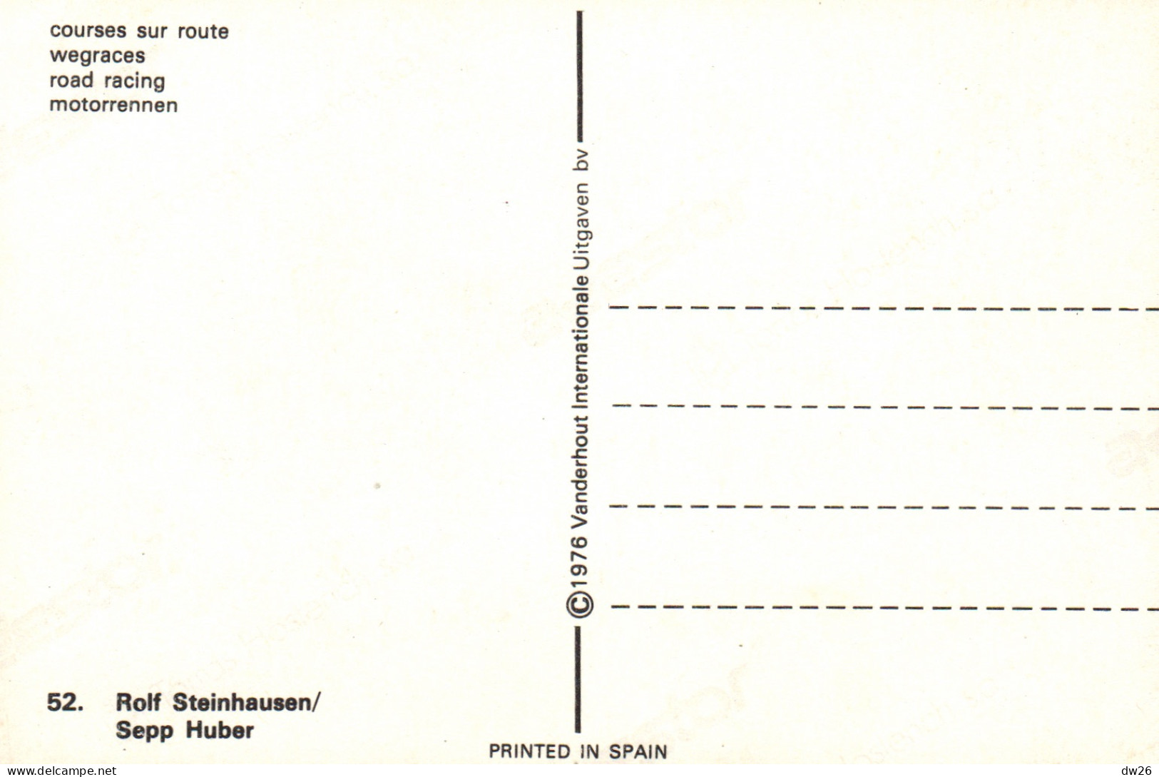 Motocyclisme, Sport Moto - Courses Sur Route, Side-car: Rolf Steinhausen, Sepp Huber - Carte N° 52 - Motociclismo