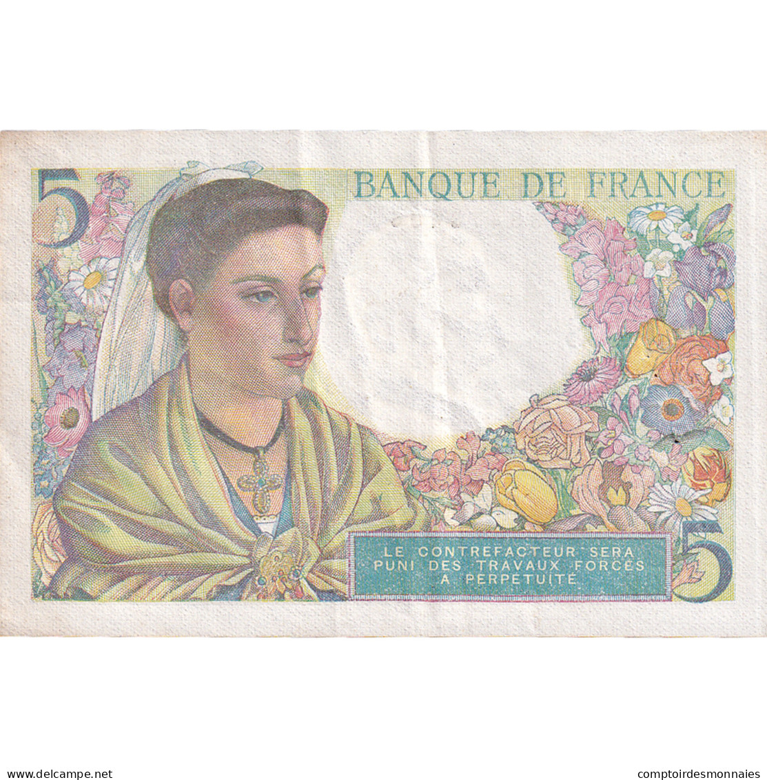 France, 5 Francs, 1943, K.62, TTB, Fayette:5.3, KM:98a - 5 F 1943-1947 ''Berger''