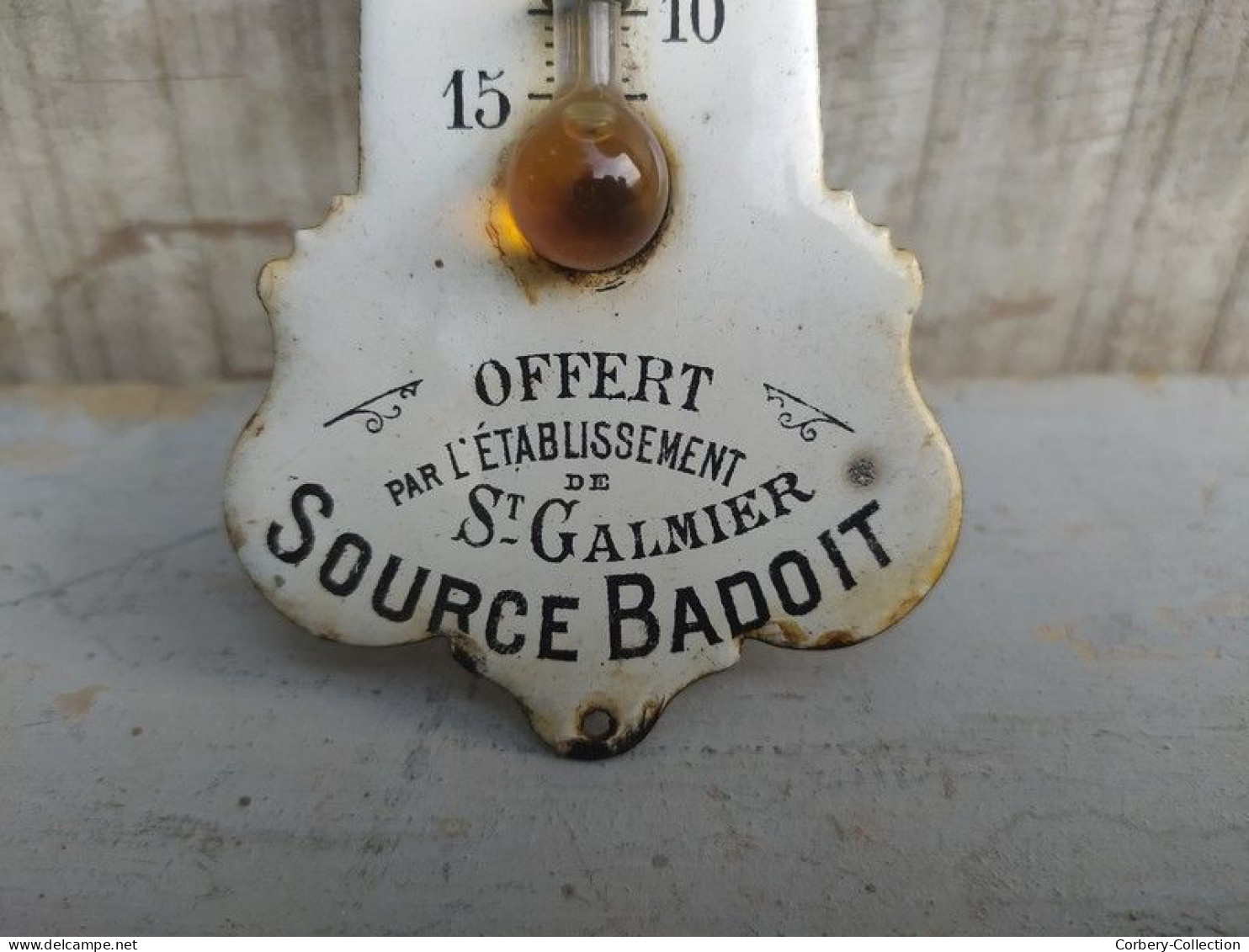 Ancien Thermomètre Publicitaire Émaillé Source Badoit Ets Saint Galmier - Alimentos