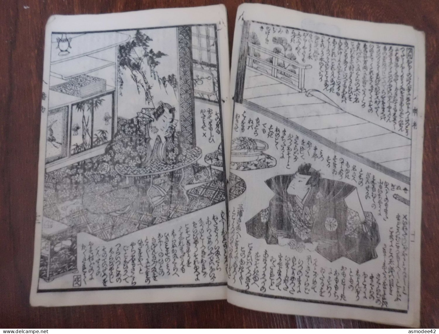 SUPERBE ET RARE MANGA EPOQUE MEIJI  17,6 X 11,5 X 5 mm AVEC EN COUVERTURE UNE TRES BELLE GOUACHE SIGNEE