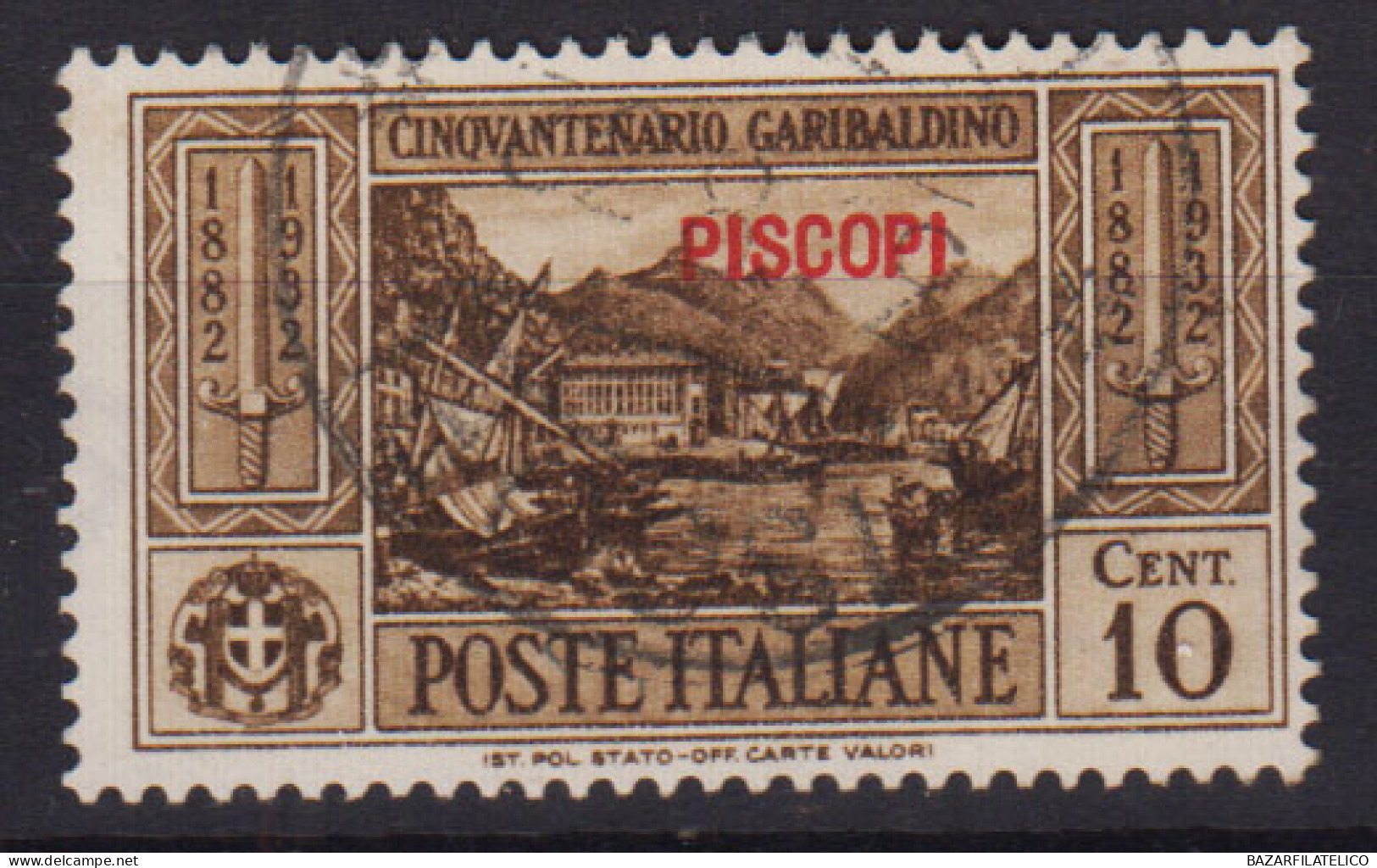 COLONIE EGEO PISCOPI 1932 GARIBALDI 10 CENTESIMI N.17 USATO - Egeo (Piscopi)