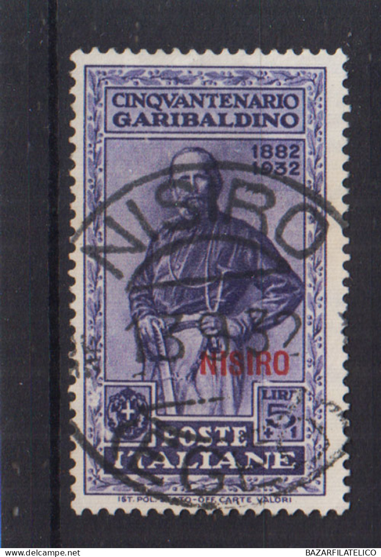 COLONIE EGEO NISIRO 1932 GARIBALDI 5 LIRE + 1 LIRA N.26 USATO - Ägäis (Nisiro)