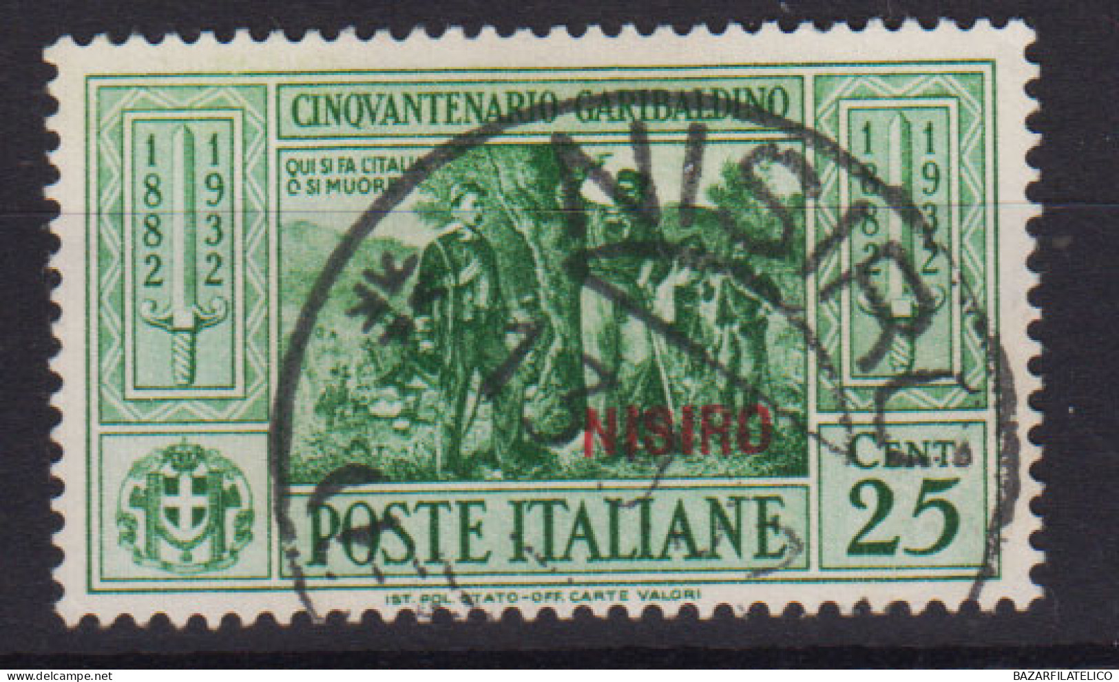 COLONIE EGEO NISIRO 1932 GARIBALDI 25 CENTESIMI N.19 USATO - Ägäis (Nisiro)