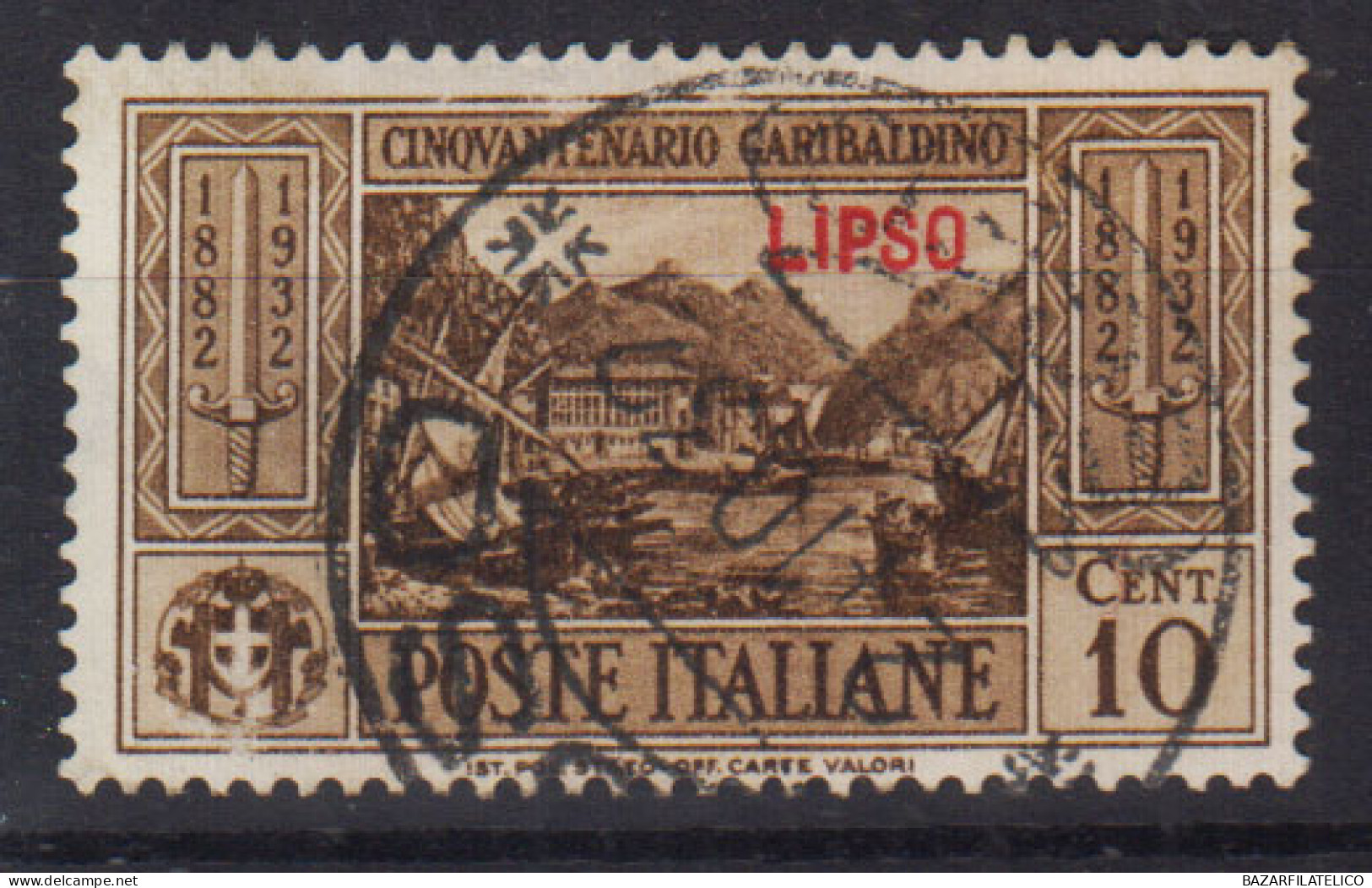 COLONIE EGEO LIPSO 1932 GARIBALDI 10 CENTESIMI N.17 USATO - Egeo (Lipso)