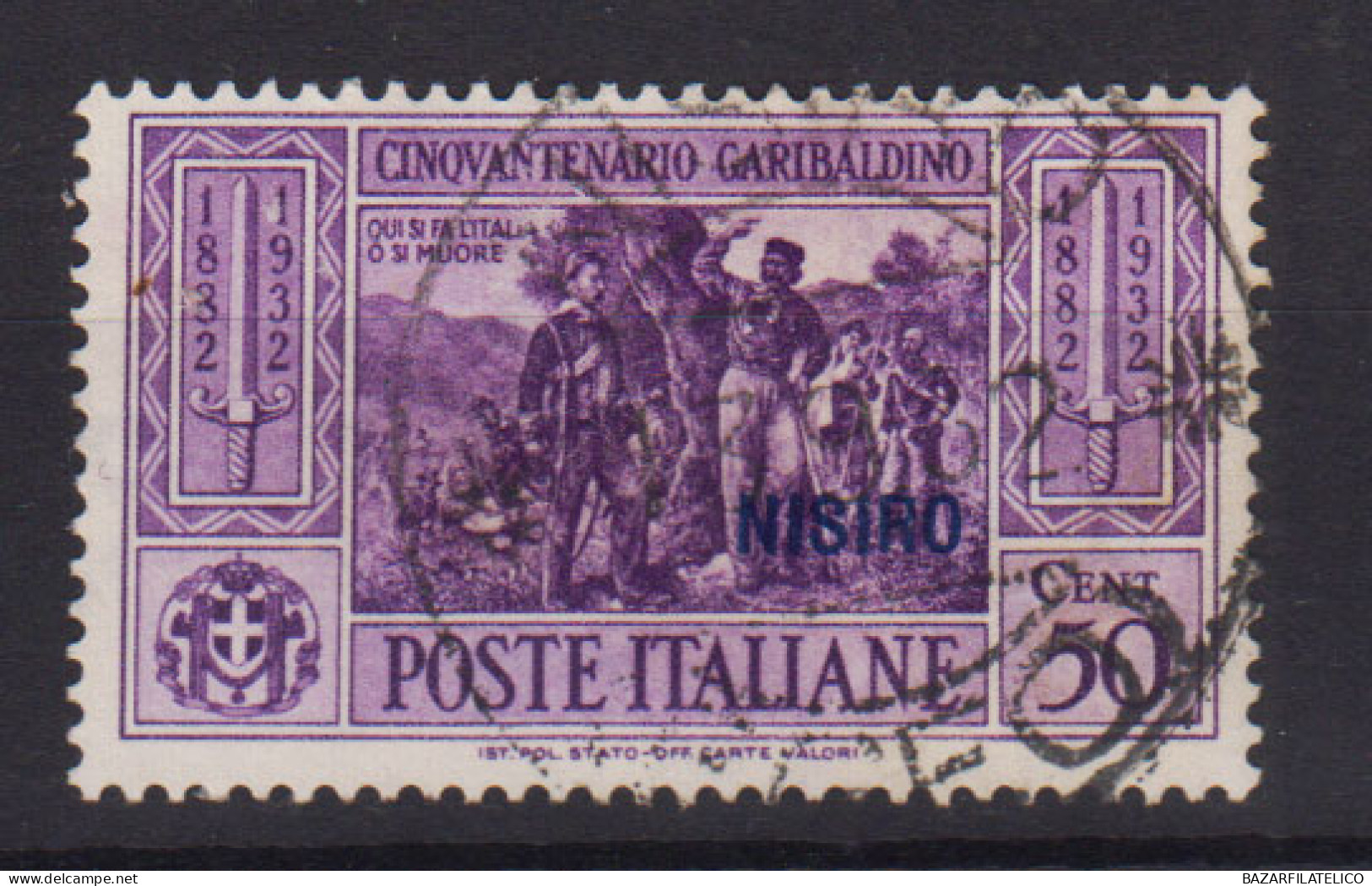 COLONIE EGEO NISIRO 1932 GARIBALDI 50 CENTESIMI N.21 USATO - Egée (Nisiro)