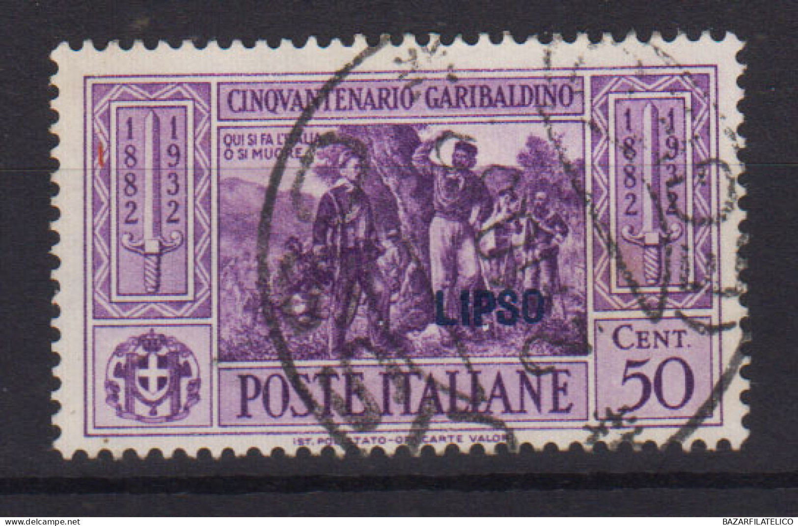 COLONIE EGEO LIPSO 1932 GARIBALDI 50 CENTESIMI N.21 USATO - Egeo (Lipso)