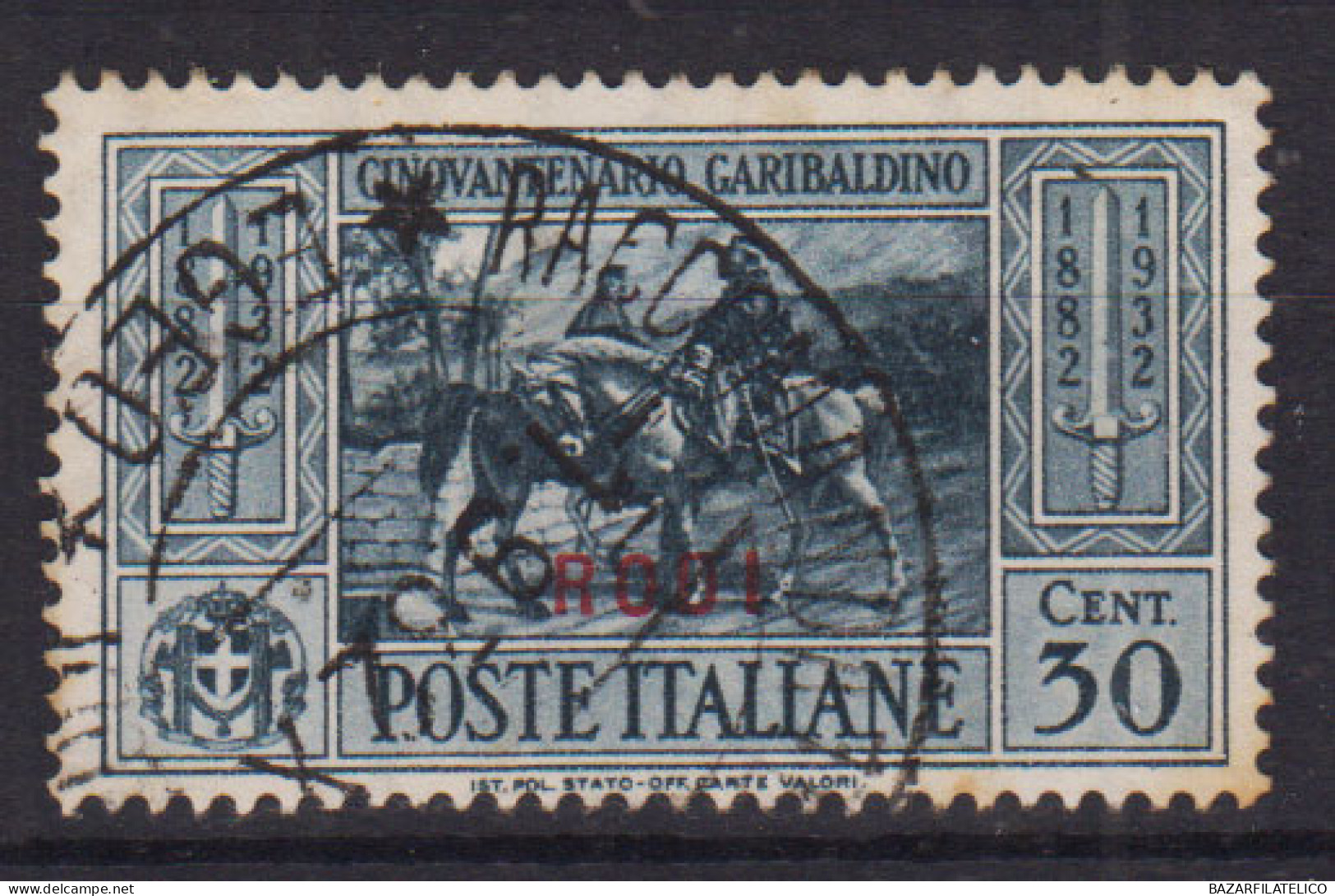 COLONIE EGEO RODI 1932 GARIBALDI 30 CENTESIMI N.23 USATO - Egée (Rodi)