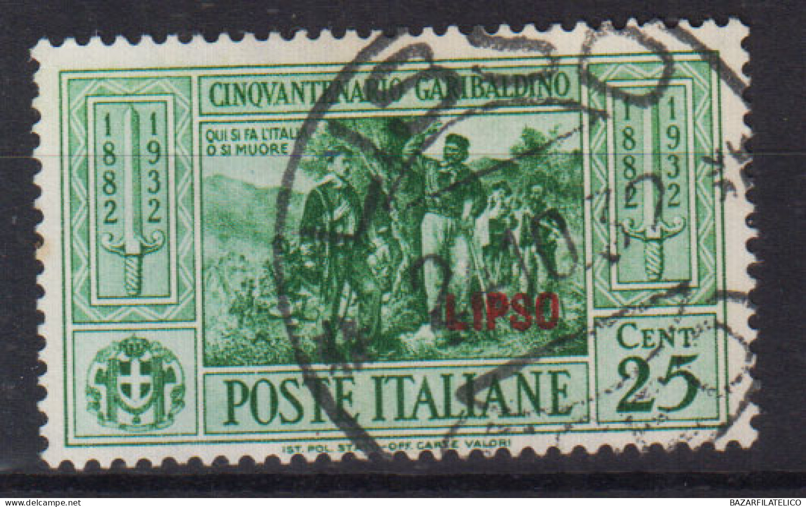 COLONIE EGEO LIPSO 1932 GARIBALDI 25 CENTESIMI N.19 USATO - Aegean (Lipso)