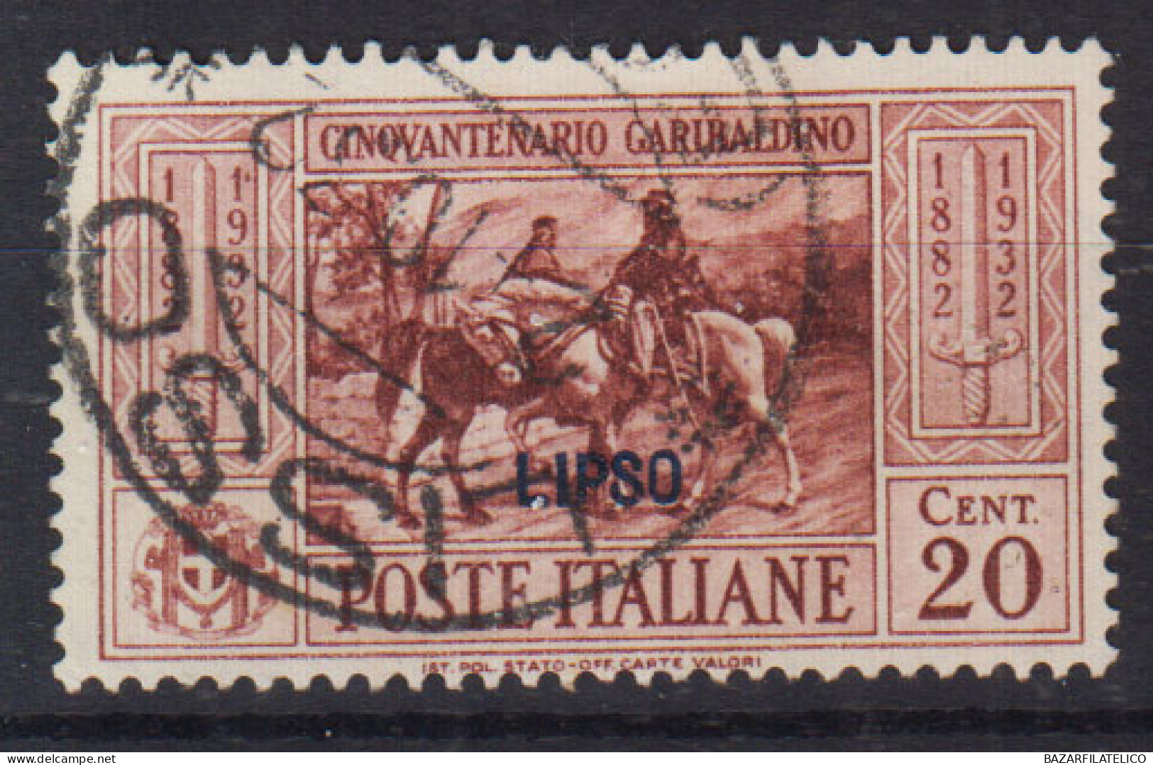 COLONIE EGEO LIPSO 1932 GARIBALDI 20 CENTESIMI N.19 USATO - Egée (Lipso)