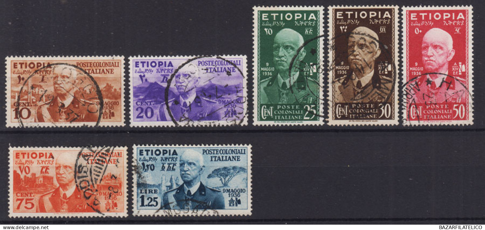 COLONIE ETIOPIA 1936 SERIE COMPLETA 7 VALORI USATI - Aethiopien