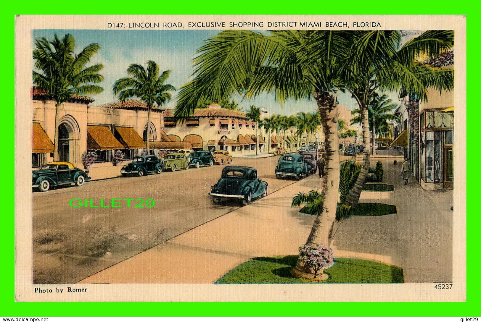 MIAMI BEACH, FL - LINCOLN ROAD, EXCLUSIVE SHOPPING DISTRICT - ANIMATED OLD CARS - TRAVEL 1941 - - Miami Beach