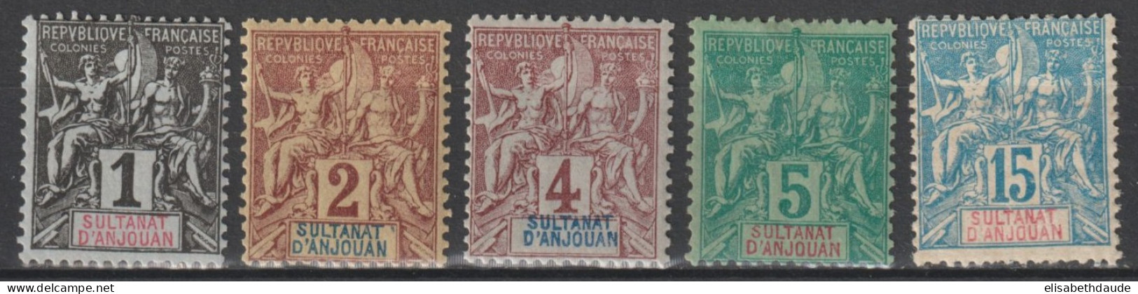 ANJOUAN - 1892 - YVERT N°1/4+6 * MLH - COTE = 39 EUR - - Neufs