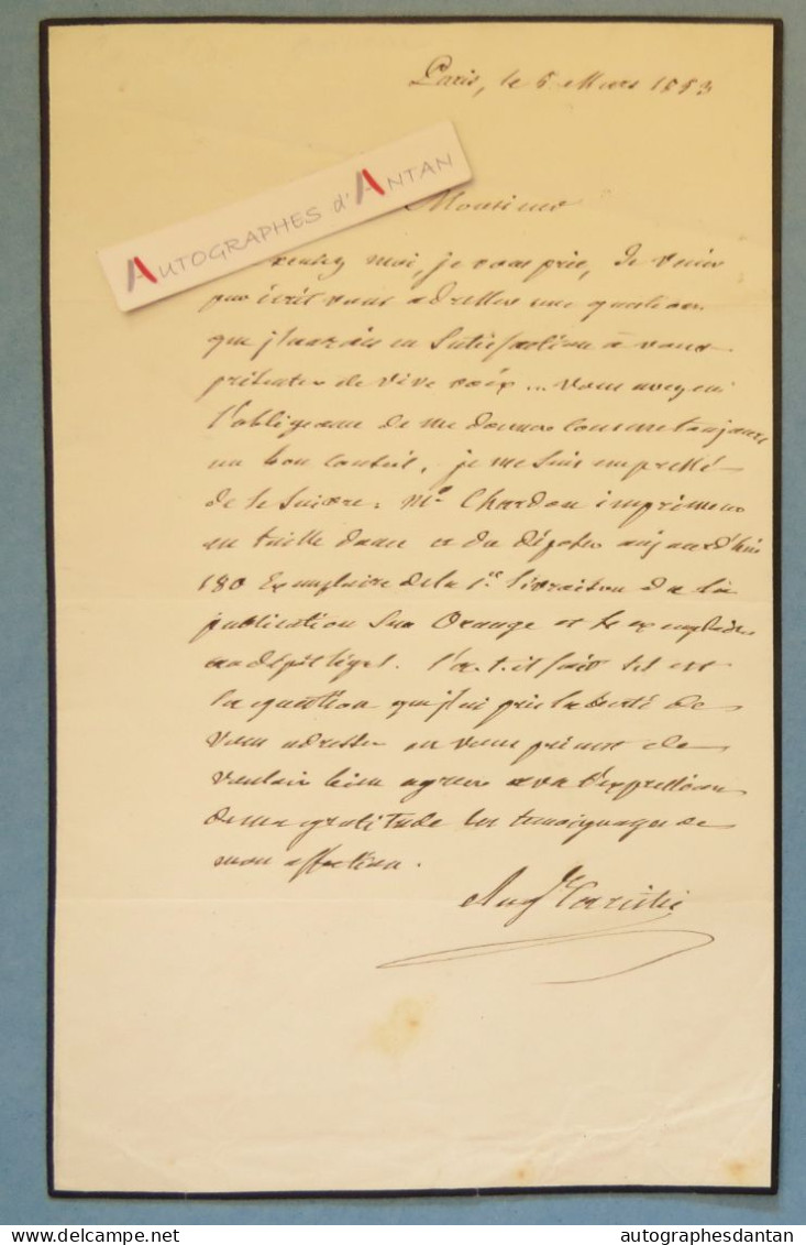 ● L.A.S Auguste CARISTIE Architecte Né à Avallon (Yonne) - Orange - Chardon Taille Douce - Lettre Autographe - Historical Figures