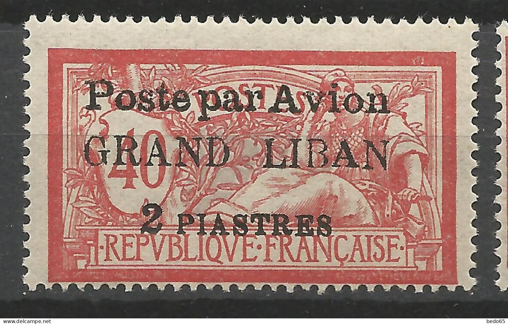 GRAND LIBAN PA N° 1a Surcharge A Gras Recto-verso Par Transparence NEUF* TRACE DE CHARNIERE Propre / Hinge  / MH - Poste Aérienne