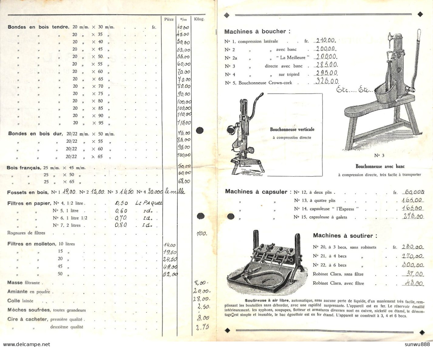 Manufacture De Bouchons Amédée Girbal Illustrée Prix-courant Machine Mise En Bouteille Bières - 1900 – 1949