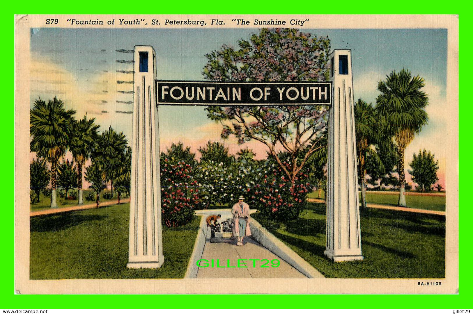 ST PETERSBURG, FL - FOUNTAIN OF YOUTH -  TRAVEL IN 1938 -  GULF COAST CARD CO - - St Petersburg