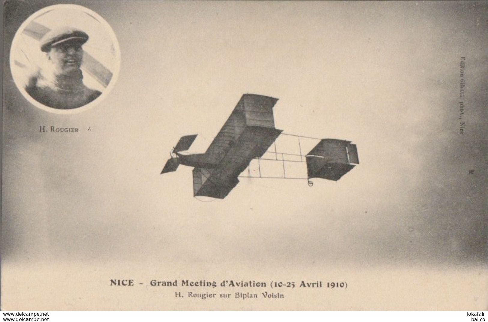 Nice -  Grand Meeting D'Aviation (10 - 25 Avril 1910) - H. Rougier Sur Biplan Voisin - Aeronautica – Aeroporto
