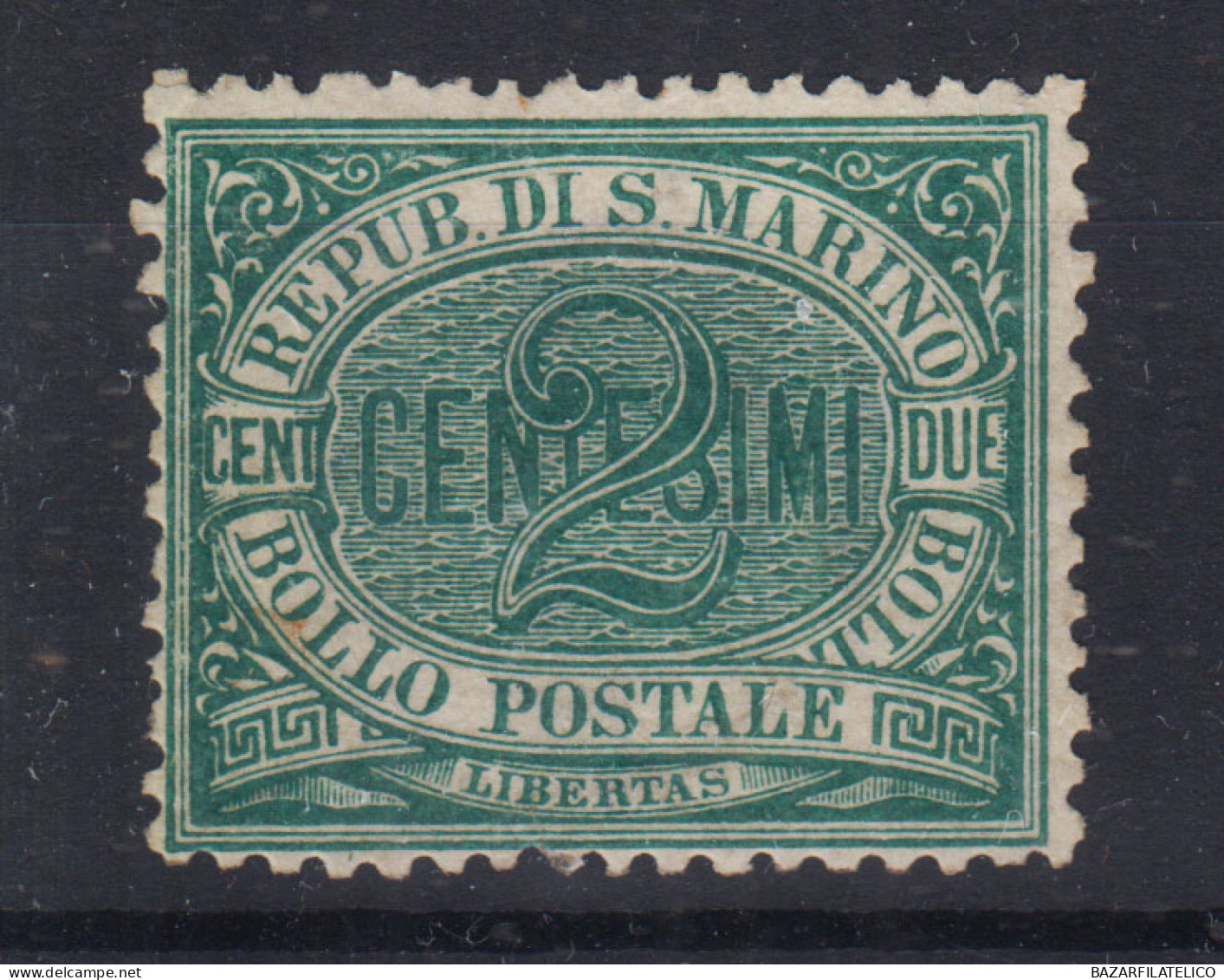 SAN MARINO 1877-90 2 CENTESIMI VERDE N.1 G.I MNH** BUONA CENTRATURA - Unused Stamps