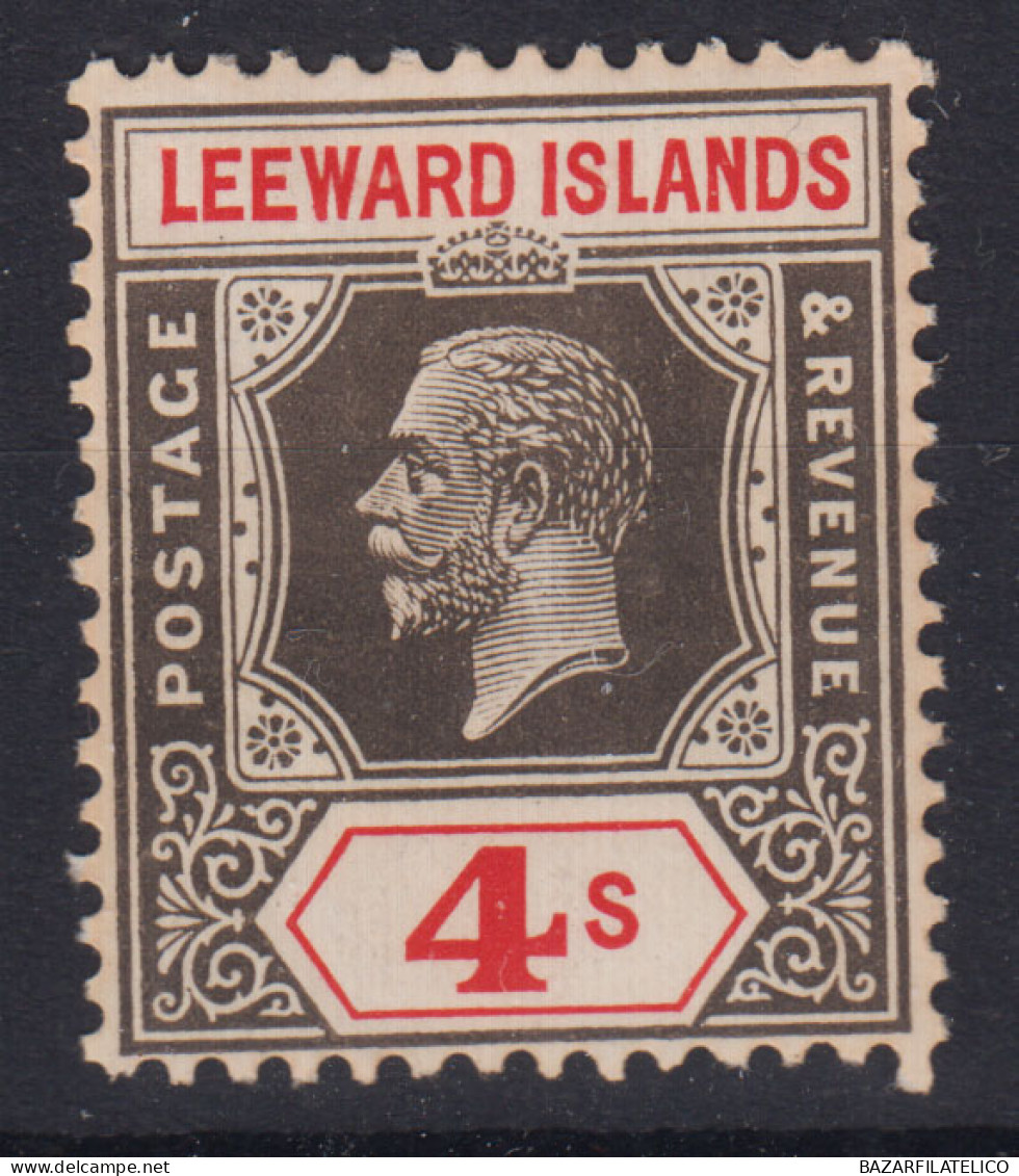 LEEWARD ISLAND 1921-32 4 SHILLING N.77 G.O MLH* - 1952-1971 Pre-Decimal Issues